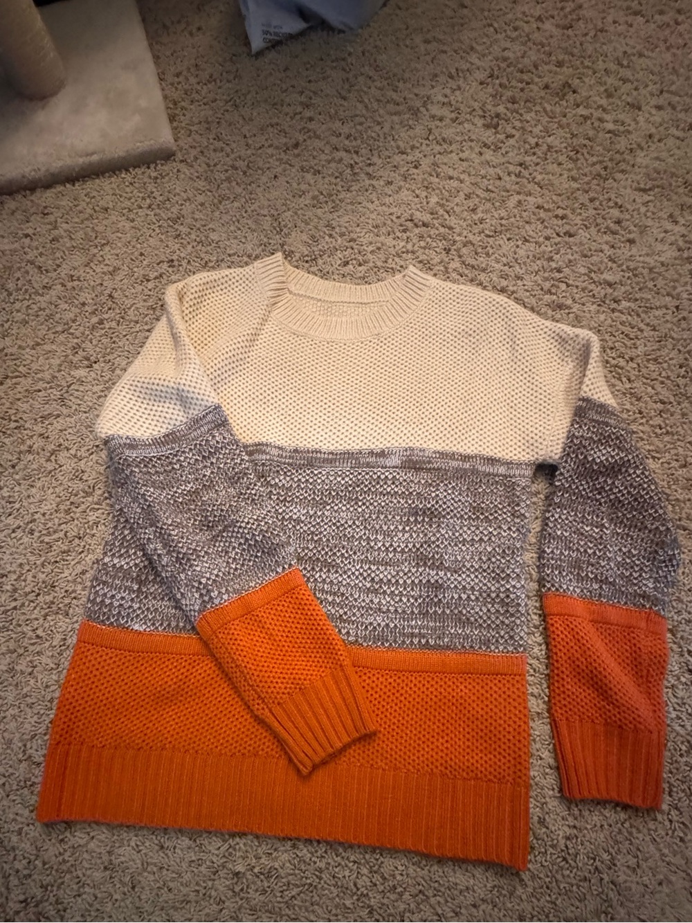 Colorblock Knit Sweater - Cream, Gray, Orange